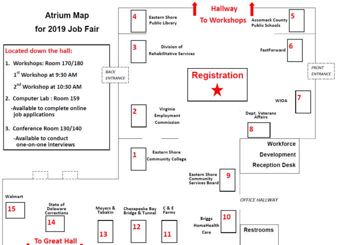 An image of the Atrium Map for the 2019 Job Fair