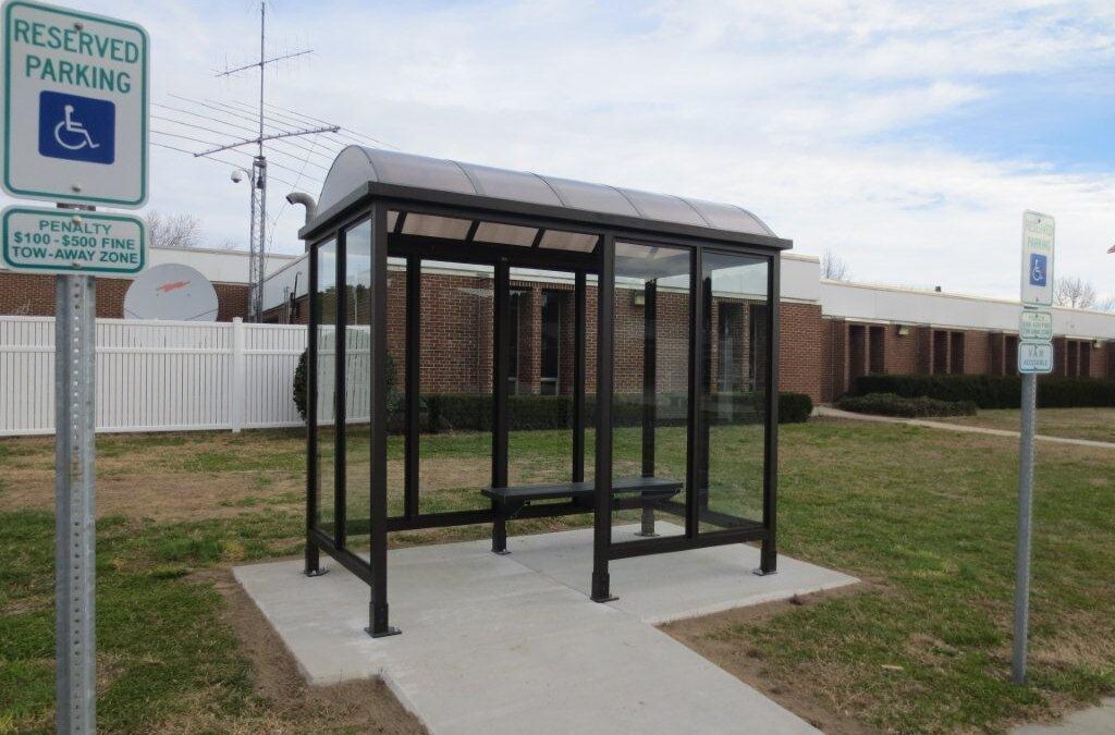 A bus stop waiting area.