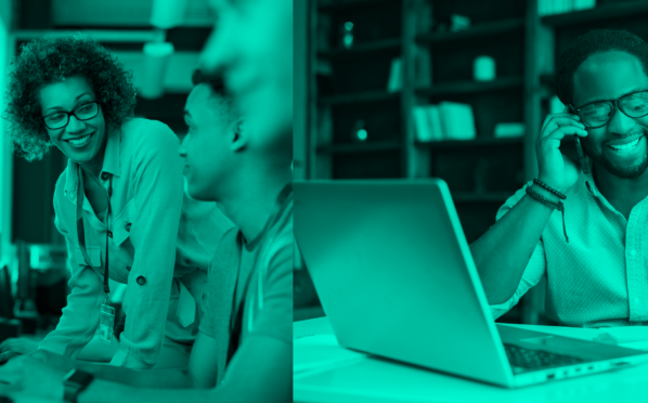 Images of people communicating under a green semi-transparent overlay