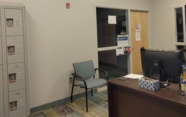 The reception area of the testing center