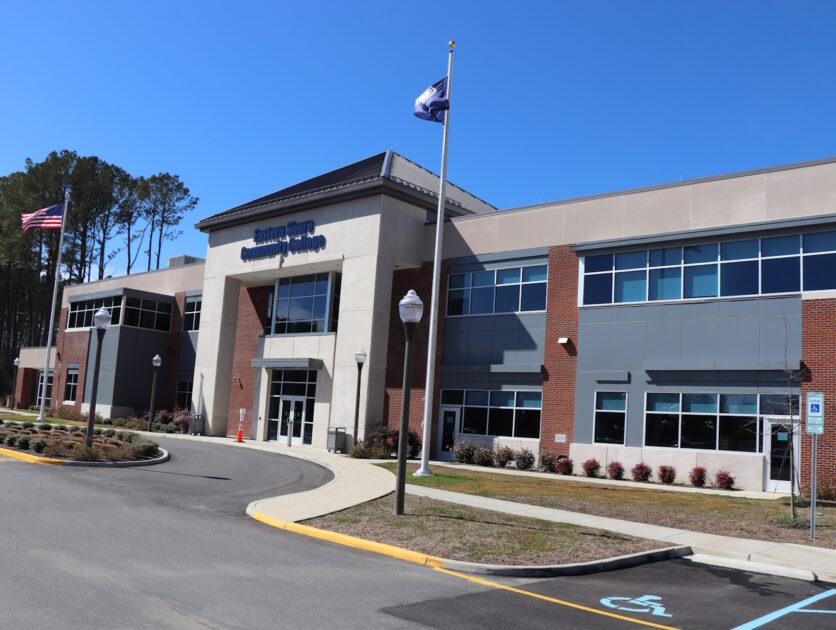 The outside of the front of a campus building