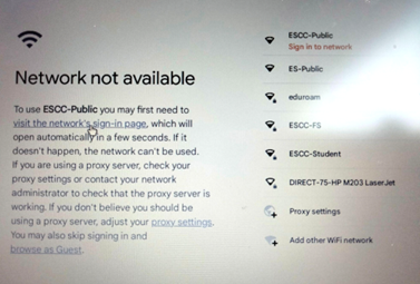 Network setup screen