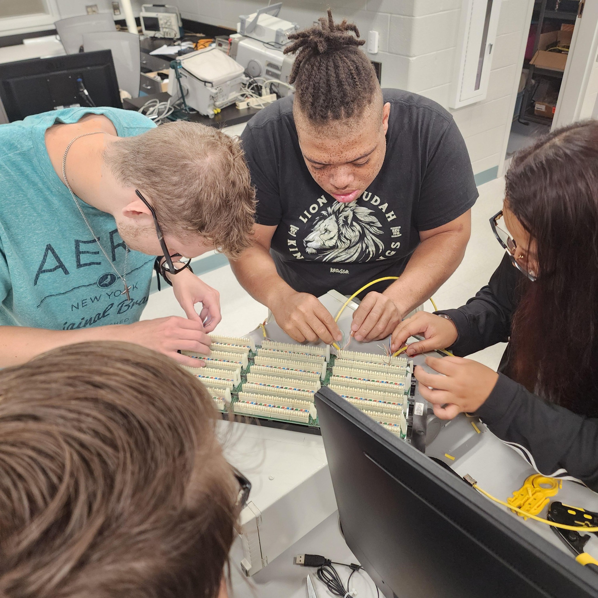 A group of people working on an engineering project